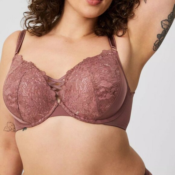 torrid Other - torrid XO Plunge Push-Up Floral Lace Bra Rose Taupe Size 48B